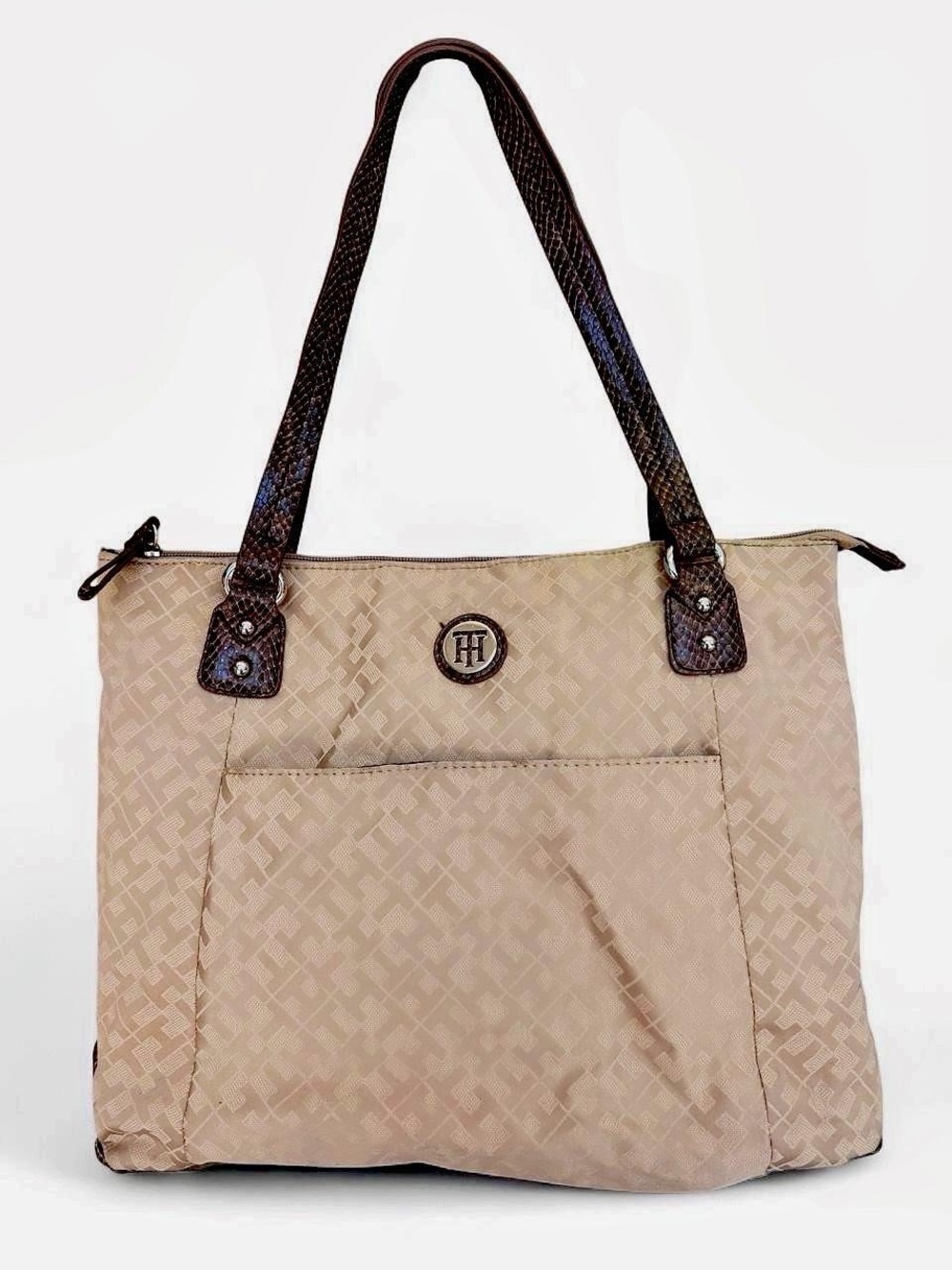Tommy Hilfiger Beige Hobo Tote with Brown Handles